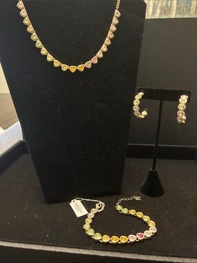 Park Lane Gold-Tone Multicolor Heart Necklace, Bracelet & Hoop Earrings